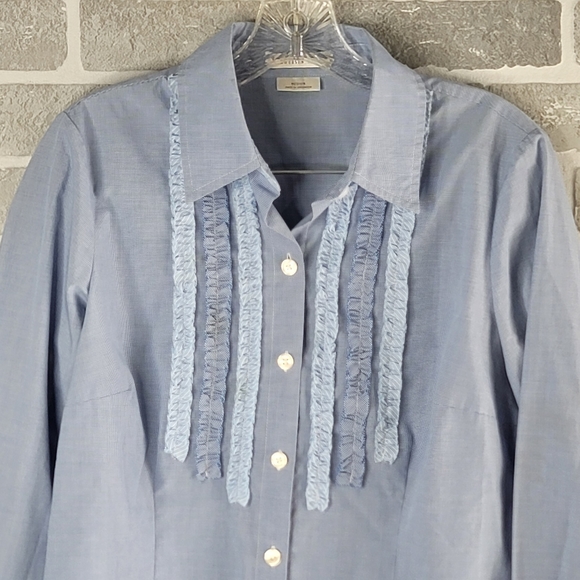 Van Heusen Studio Ruffled Ranchwear Western Blouse Button Down Women's Size M - Picture 2 of 14